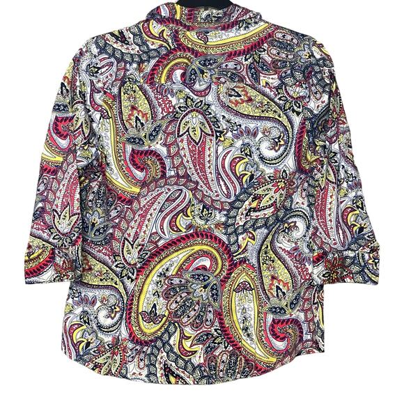Dana Buchman 3/4 sleeve button up shirt paisley colorful collared women’s size M - Picture 2 of 5
